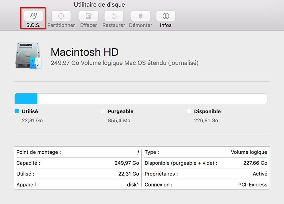 Capture d’écran de la fenêtre contextuelle de l’Utilitaire de disque d’un Mac
